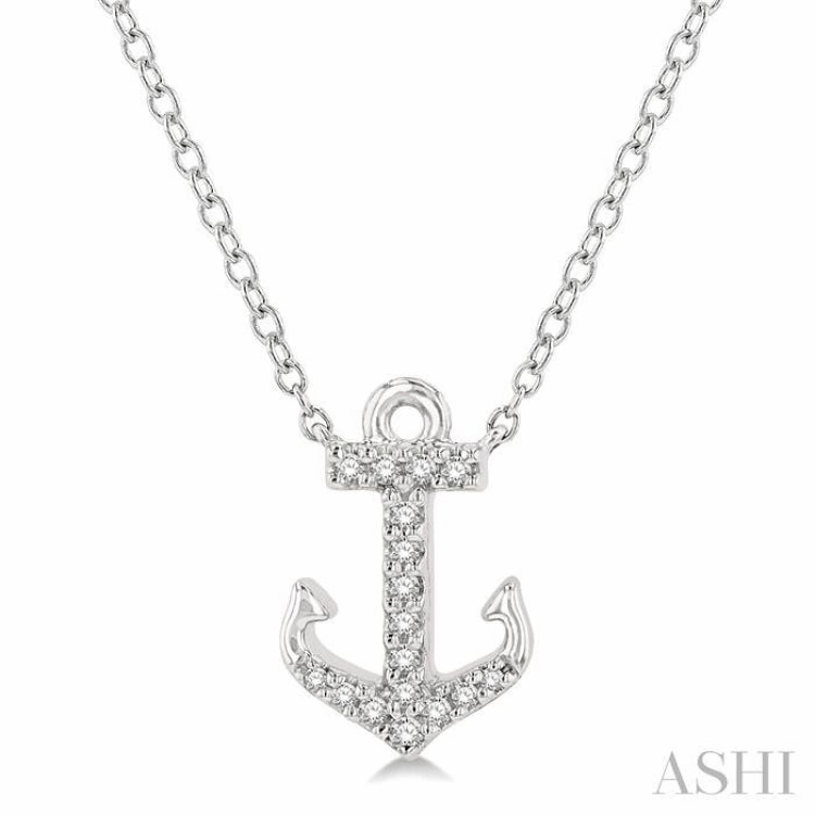 Romantic Present 1/10 Ctw Anchor Round Cut Diamond Petite Fashion Pendant With Chain in 10K White Gold