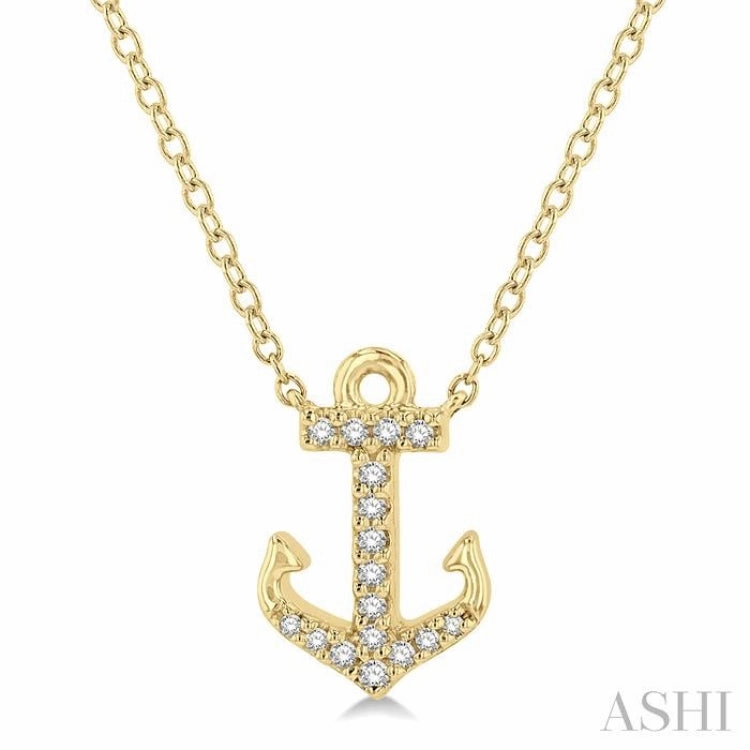 Romantic Moment 1/10 Ctw Anchor Round Cut Diamond Petite Fashion Pendant With Chain in 14K Yellow Gold