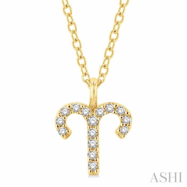 Sophisticated Gift 1/10 Ctw Aries Round Cut Diamond Zodiac Pendant With Chain in 14K Yellow Gold