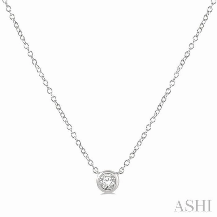 Pretty Accessory Understated Chic 1/10 Ctw Bezel Round Cut Diamond Petite Fashion Pendant With Chain in 10K White Gold