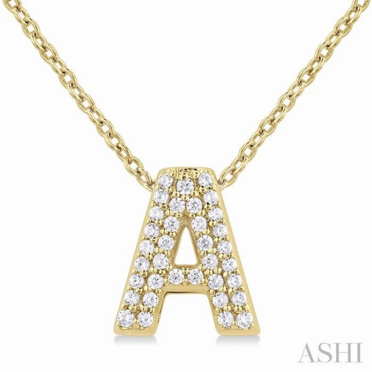 Elegant Present For Grandpa 1/10 Ctw Bubble Accent Initial 'A' Round Cut Diamond Fashion Pendant With Chain in 10K Yellow Gold