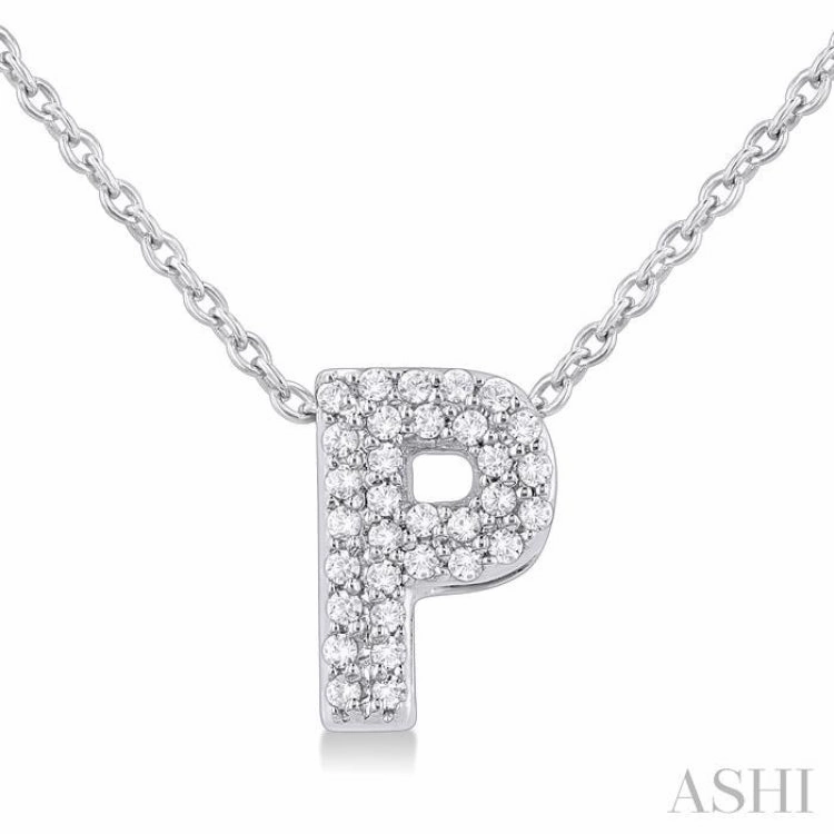 1/10 Ctw Bubble Accent Initial 'P' Round Cut Diamond Fashion Pendant With Chain in 10K White Gold Anniversary Piece
