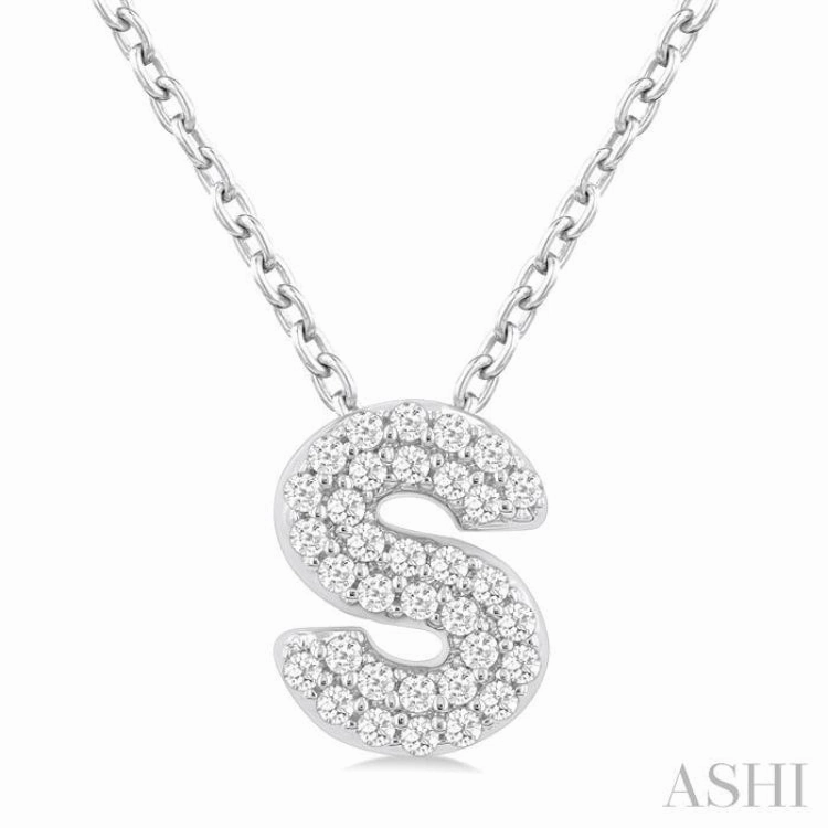 Urban Guy Mother Accent 1/10 Ctw Bubble Accent Initial 'S' Round Cut Diamond Fashion Pendant With Chain in 10K White Gold