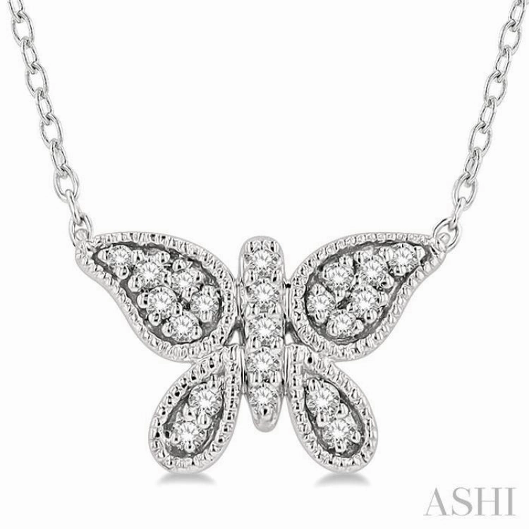 1/10 Ctw Butterfly Petite Round Cut Diamond Fashion Pendant With Chain in 10K White Gold Mass Produced Jewelry Minimal Style
