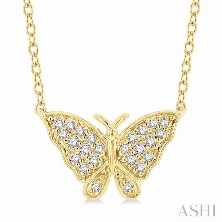 1/10 Ctw Butterfly Petite Round Cut Diamond Fashion Pendant With Chain in 10K Yellow Gold Casual Style Modern Scene