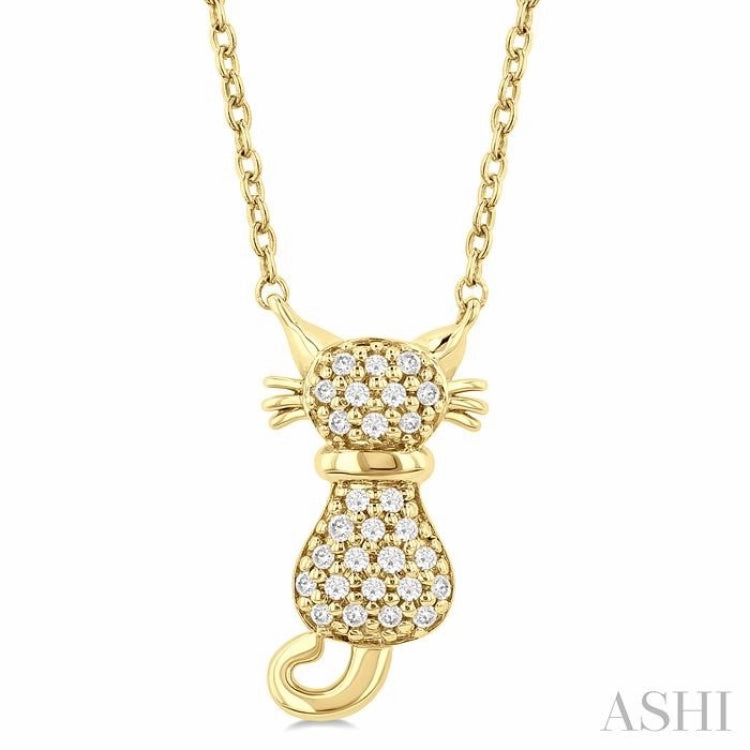 1/10 Ctw Cat Shape Petite Single Cut Diamond Fashion Pendant With Chain in 10K Yellow Gold Fantastic Design Social Piece