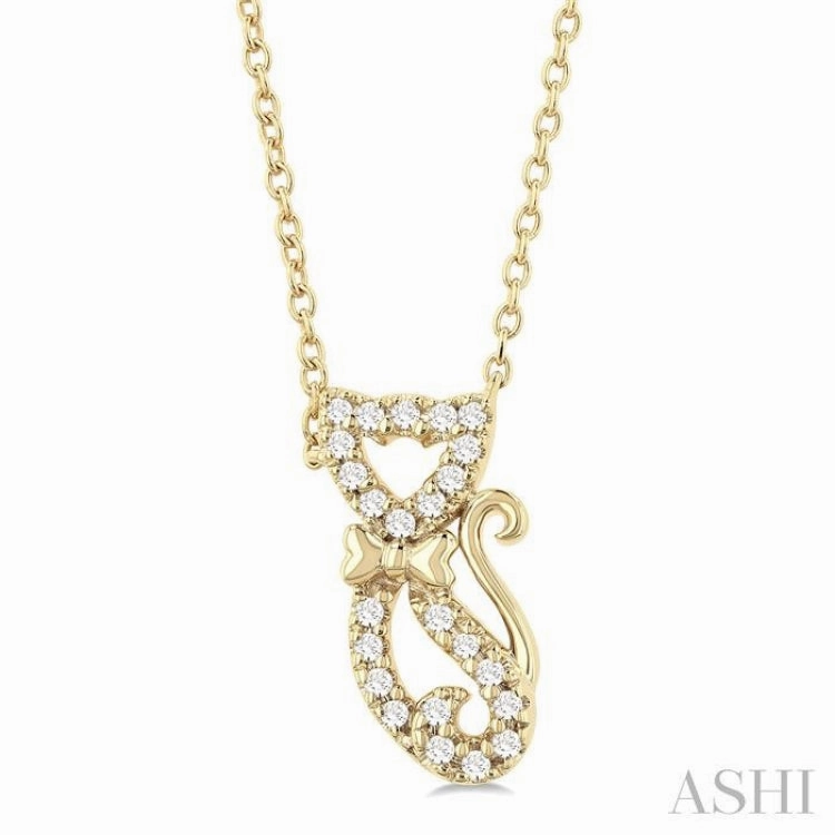 1/10 Ctw Cat Shape Petite Single Cut Diamond Fashion Pendant With Chain in 10K Yellow Gold Classic Lady