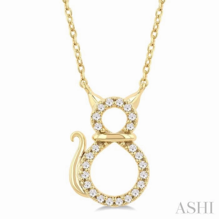 1/10 Ctw Cat Shape Petite Single Cut Diamond Fashion Pendant With Chain in 10K Yellow Gold Youthful Spirit