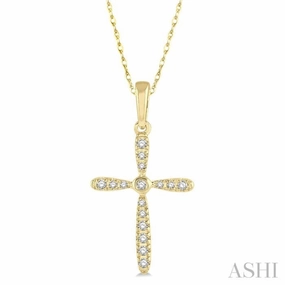 1/10 Ctw Cross Charm Round Cut Diamond Petite Pendant With Chain in 10K Yellow Gold Gallery Night