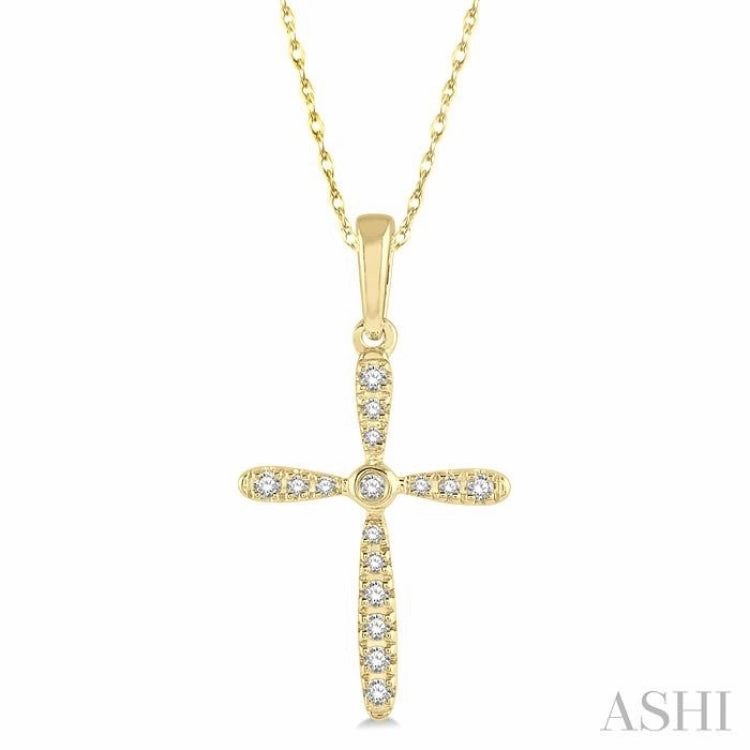 1/10 Ctw Cross Charm Round Cut Diamond Petite Pendant With Chain in 10K Yellow Gold Gallery Night