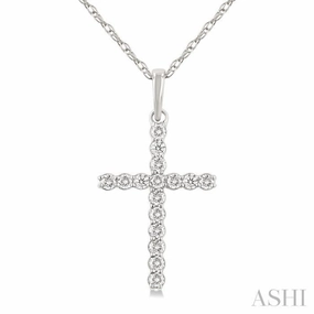 1/10 Ctw Cross Round Cut Diamond Fashion Pendant With Chain in 14K White Gold Busy Life Trendy Man