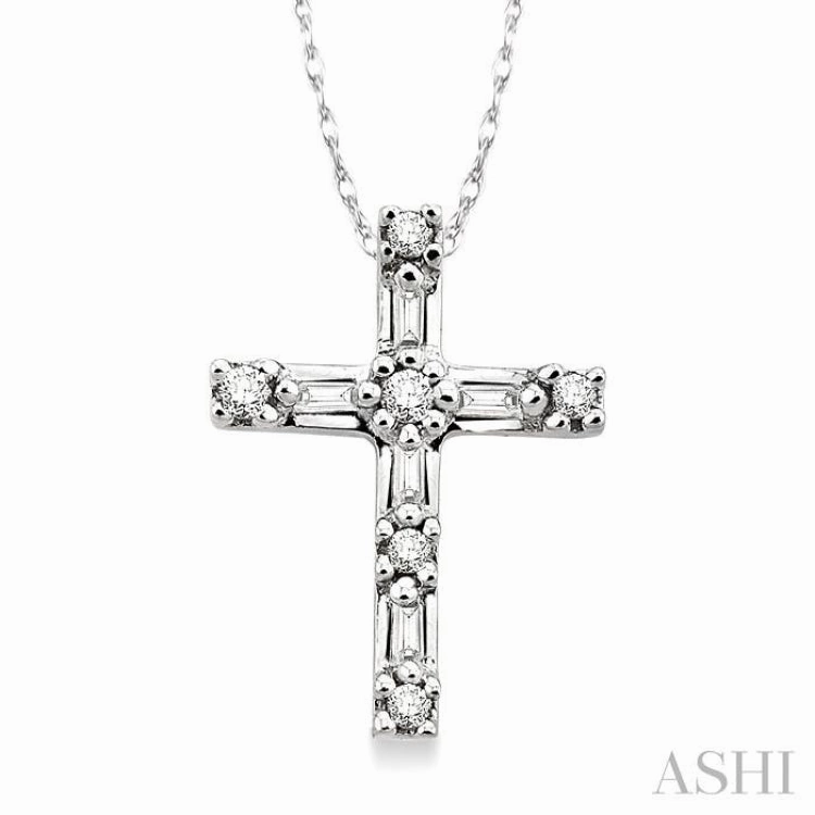 Seasonal Accent Handmade Art 1/10 Ctw Diamond Cross Pendant in 10K White Gold with Chain