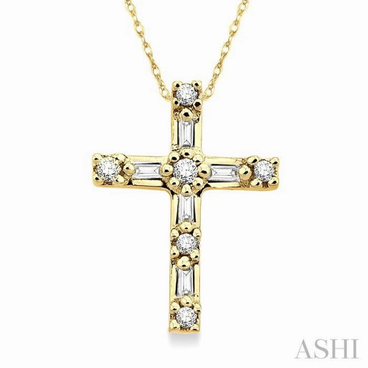 1/10 Ctw Diamond Cross Pendant in 10K Yellow Gold with Chain Distinctive Design
