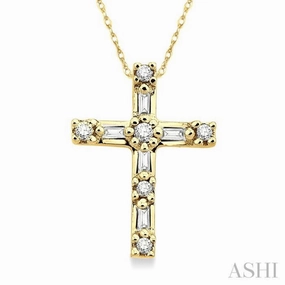 1/10 Ctw Diamond Cross Pendant in 10K Yellow Gold with Chain Distinctive Design