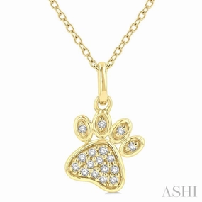 1/10 Ctw Dog Paw Petite Round Cut Diamond Fashion Pendant With Chain in 10K Yellow Gold Graduation Gift