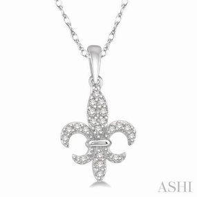 1/10 Ctw Fleur De Lis Round Cut Diamond Pendant in 10K White Gold with chain Timeless Look Anniversary Look