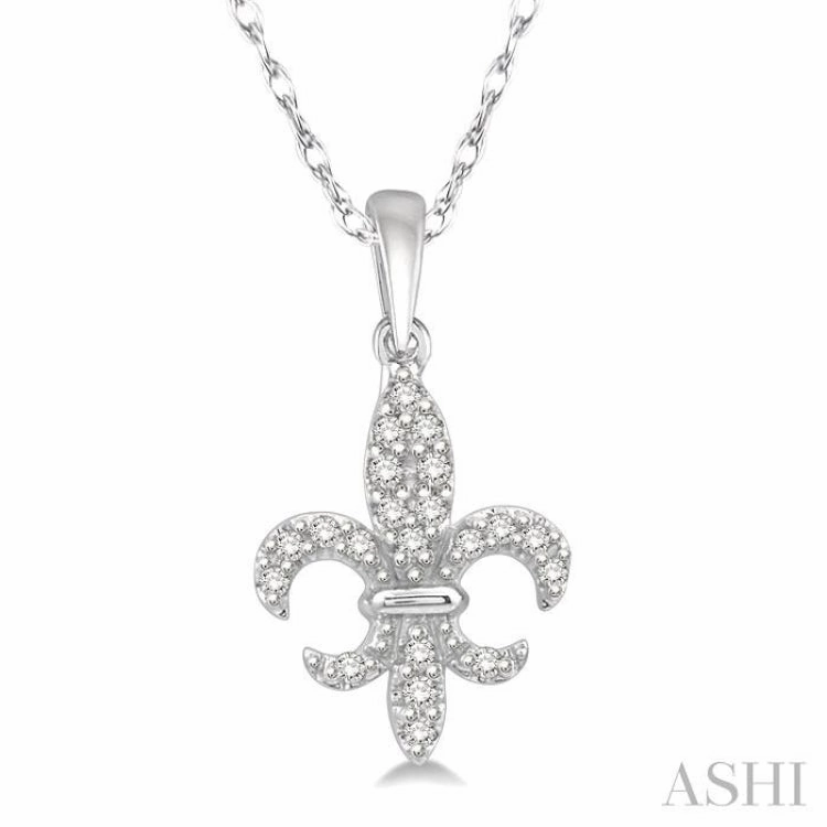 1/10 Ctw Fleur De Lis Round Cut Diamond Pendant in 10K White Gold with chain Timeless Look Anniversary Look