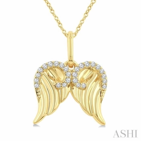 1/10 Ctw Fluted Texture Angel Wing Single Cut Diamond Fashion Pendant With Chain in 10K Yellow Gold Marvelous Style