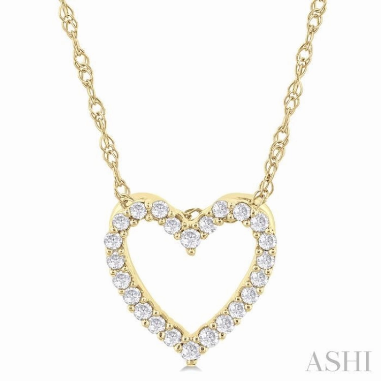 Attractive Adornment Metallic Sheen Accessory 1/10 Ctw Heart Shape Round Cut Diamond Pendant With Chain in 10K Yellow Gold