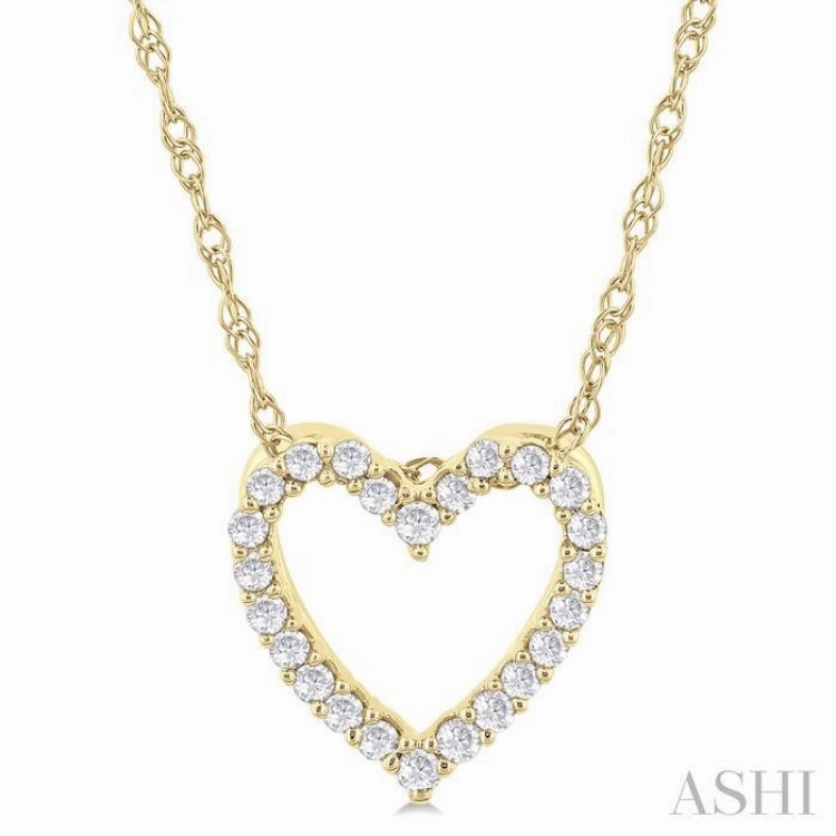 1/10 Ctw Heart Shape Round Cut Diamond Pendant With Chain in 14K Yellow Gold For Partner