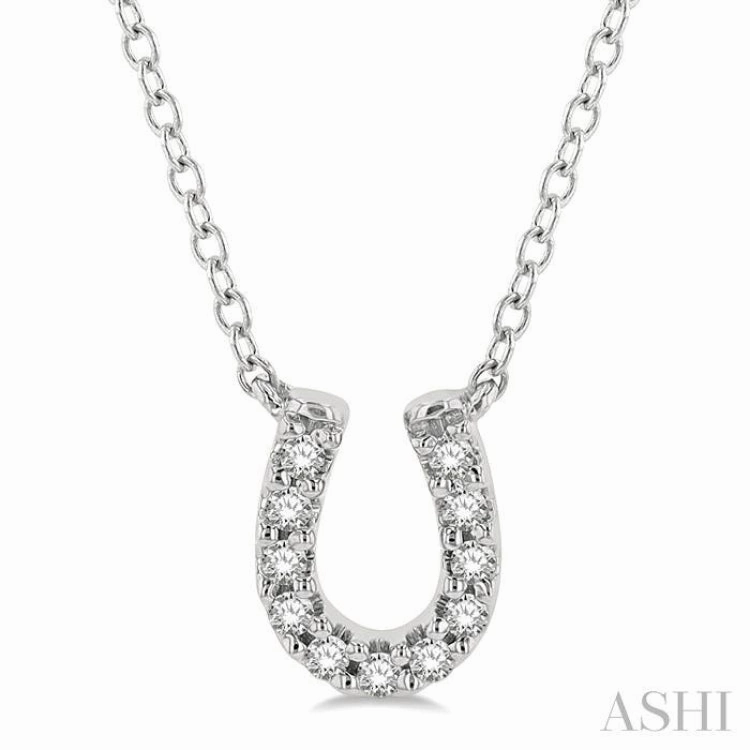 1/10 Ctw Horseshoe Charm Round Cut Diamond Petite Fashion Pendant With Chain in 10K White Gold Durable piece Splendid Present