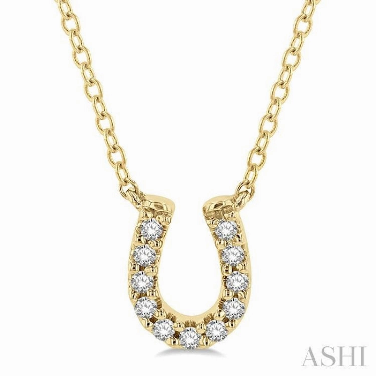 1/10 Ctw Horseshoe Charm Round Cut Diamond Petite Fashion Pendant With Chain in 10K Yellow Gold Divine Adornment