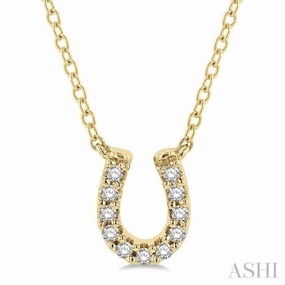1/10 Ctw Horseshoe Charm Round Cut Diamond Petite Fashion Pendant With Chain in 14K Yellow Gold Cultural Event Polished Style