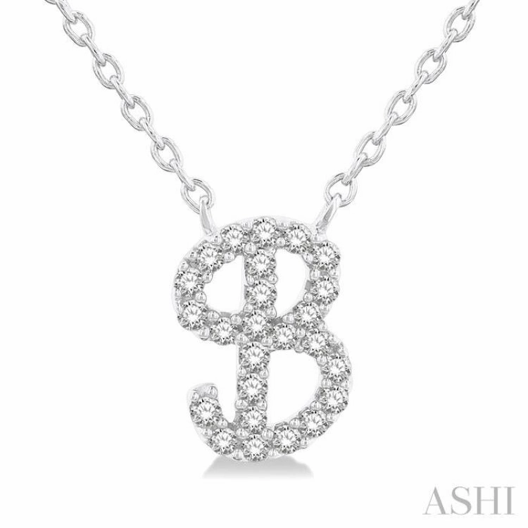 1/10 Ctw Initial 'B' Calligraphy Round Cut Diamond Fashion Pendant With Chain in 10K White Gold Fresh Detail For Grandma