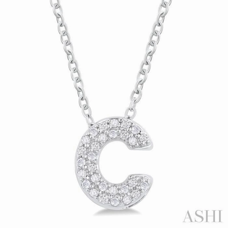 1/10 Ctw Initial 'C' Round Cut Diamond Fashion Pendant With Chain in 10K White Gold Trend Focus Social Event