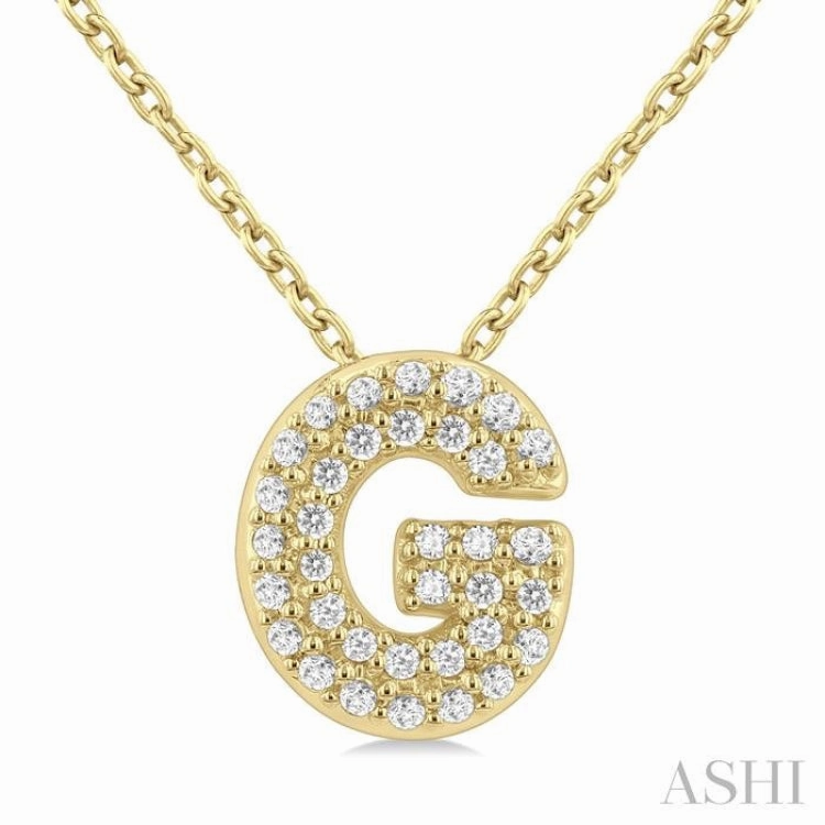 Modern Mood Excellent Present 1/10 Ctw Initial 'G' Round Cut Diamond Fashion Pendant With Chain in 10K Yellow Gold