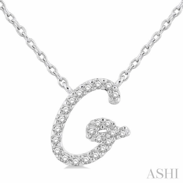 1/10 Ctw Initial 'G' Round cut Diamond Pendant With Chain in 10K White Gold Wonderful Design