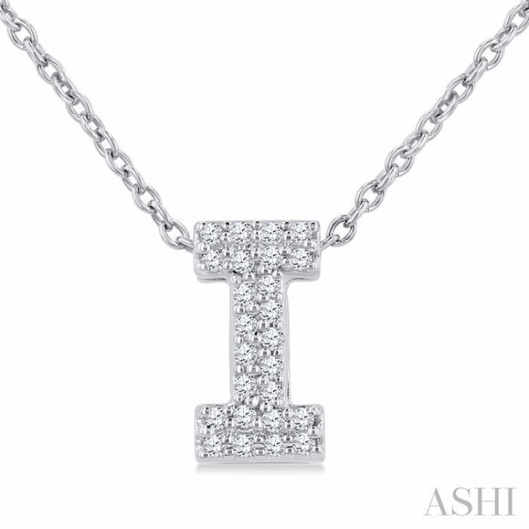 Lovely Adornment Classic Touch 1/10 Ctw Initial 'I' Round Cut Diamond Fashion Pendant With Chain in 10K White Gold