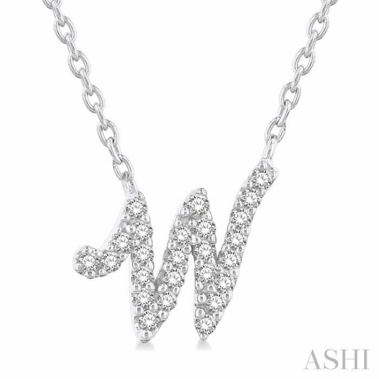 Value Gift Splendid Adornment 1/10 Ctw Initial 'W' Round cut Diamond Pendant With Chain in 14K White Gold
