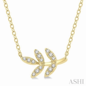 1/10 Ctw Leaf Motif Round Cut Diamond Petite Fashion Pendant With Chain in 10K Yellow Gold Office Present