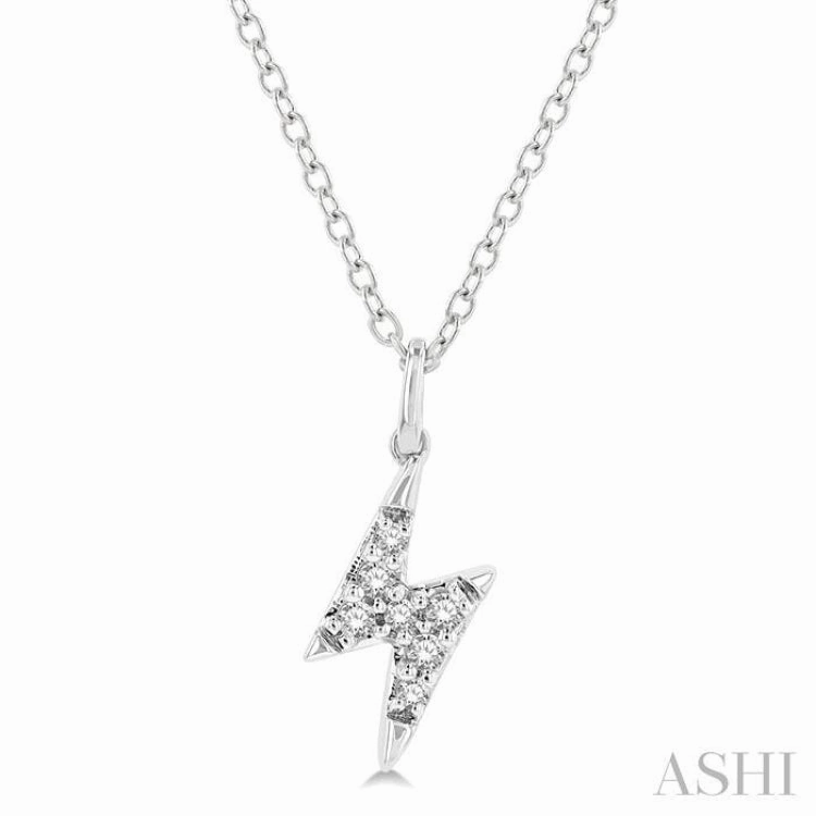 1/10 Ctw Lightning Bolt Round Cut Diamond Petite Fashion Pendant With Chain in 10K White Gold Anniversary Detail Statement Piece