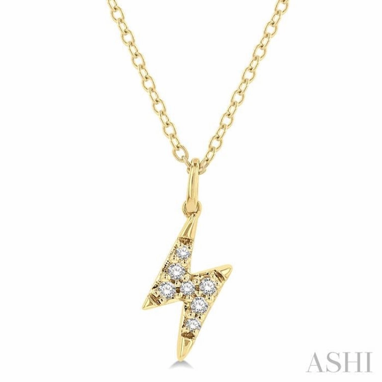 Popular Choice college student 1/10 Ctw Lightning Bolt Round Cut Diamond Petite Fashion Pendant With Chain in 14K Yellow Gold