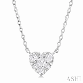 1/10 Ctw Lovebright Petite Heart Shape Round Cut Diamond Fashion Pendant With Chain in 10K White Gold Urban Friend