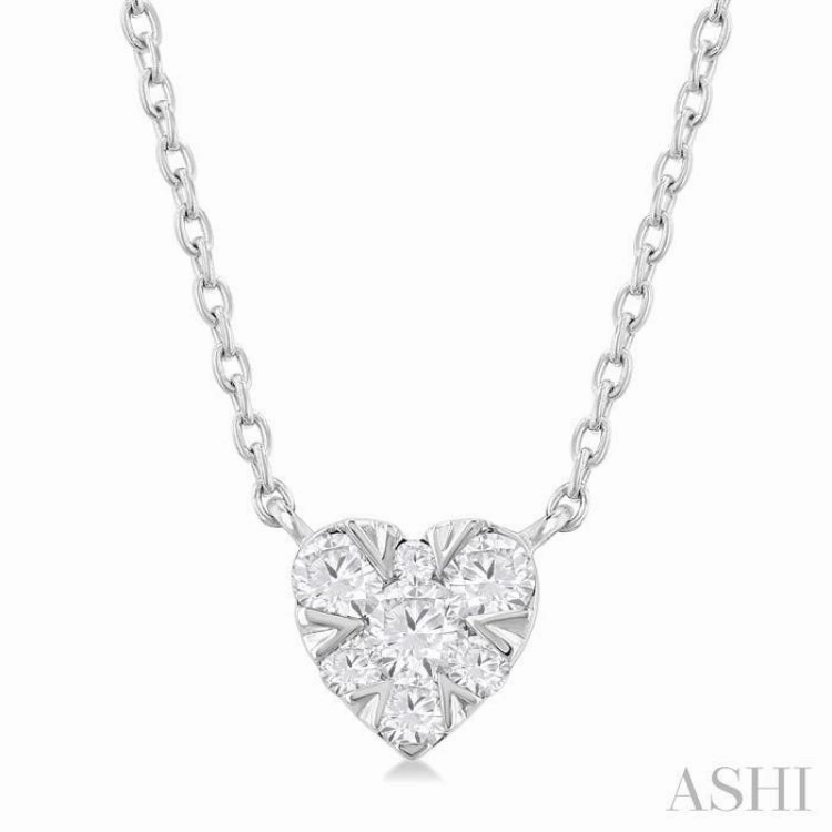 1/10 Ctw Lovebright Petite Heart Shape Round Cut Diamond Fashion Pendant With Chain in 10K White Gold Urban Friend