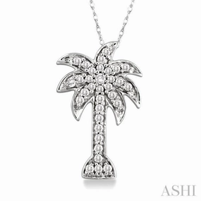 1/10 Ctw Palm Tree Single Cut Diamond Pendant in 10K White Gold with Chain Petite Gift Value Design