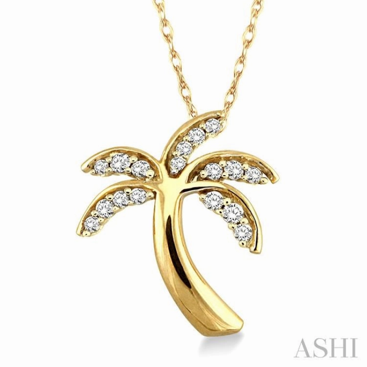 Minimal Touch 1/10 Ctw Palm Tree Single Cut Diamond Pendant in 10K Yellow Gold with Chain