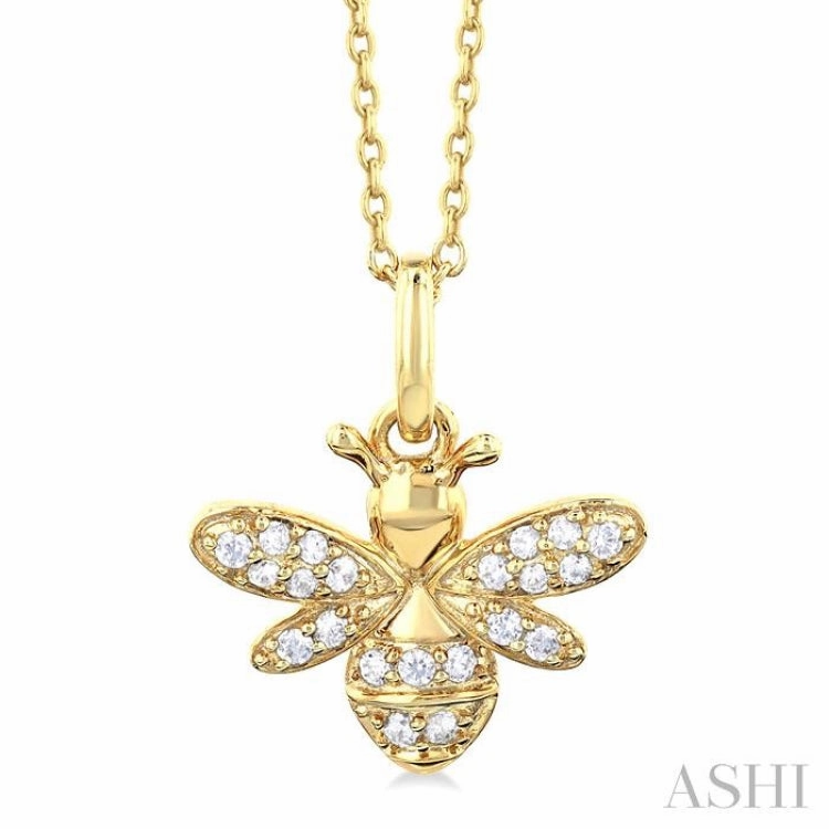 Locked Accessory Creative Detail 1/10 Ctw Petite Bumble Bee Round Cut Diamond Fashion Pendant With Chain in 10K Yellow Gold