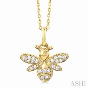 Locked Accessory Creative Detail 1/10 Ctw Petite Bumble Bee Round Cut Diamond Fashion Pendant With Chain in 10K Yellow Gold