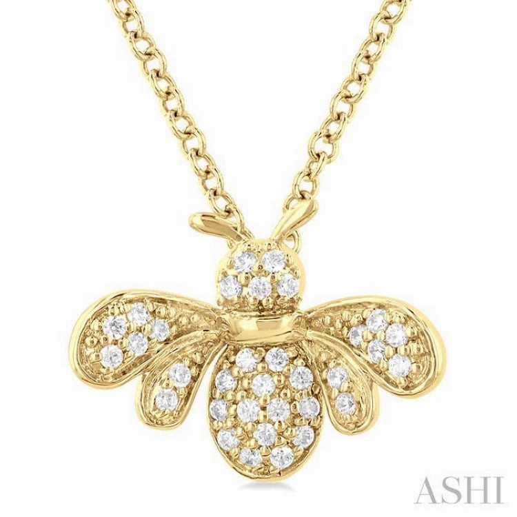 Fresh Accent Superior Ornament 1/10 Ctw Petite Bumble Bee Round Cut Diamond Fashion Pendant With Chain in 10K Yellow Gold