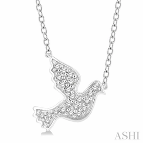 1/10 Ctw Petite Dove Round Cut Diamond Fashion Pendant With Chain in 10K White Gold trendy youth Frequently Used Item