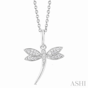 Event Jewelry Trend Mood 1/10 Ctw Petite Dragonfly Round Cut Diamond Fashion Pendant With Chain in 10K White Gold