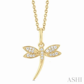 1/10 Ctw Petite Dragonfly Round Cut Diamond Fashion Pendant With Chain in 10K Yellow Gold Urban Teen