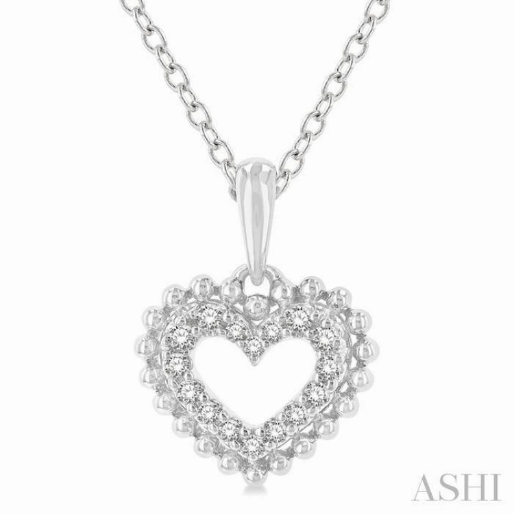 1/10 Ctw Petite Heart Round Cut Diamond Fashion Pendant With Chain in 10K White Gold Pure Beauty