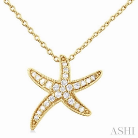 Excellent Present 1/10 Ctw Petite Milgrain Starfish Round Cut Diamond Fashion Pendant With Chain in 10K Yellow Gold