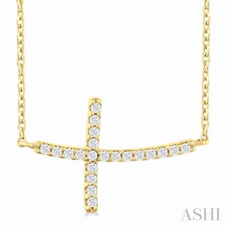 Amazing Design 1/10 Ctw Petite Sideways Cross Round Cut Diamond Fashion Pendant With Chain in 10K Yellow Gold