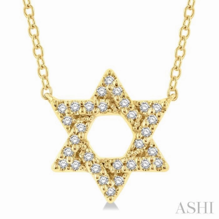 Cool Style 1/10 Ctw Petite Star of David Round Cut Diamond Fashion Pendant With Chain in 10K Yellow Gold